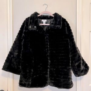 Carmen Marc Valvo black faux fur jacket